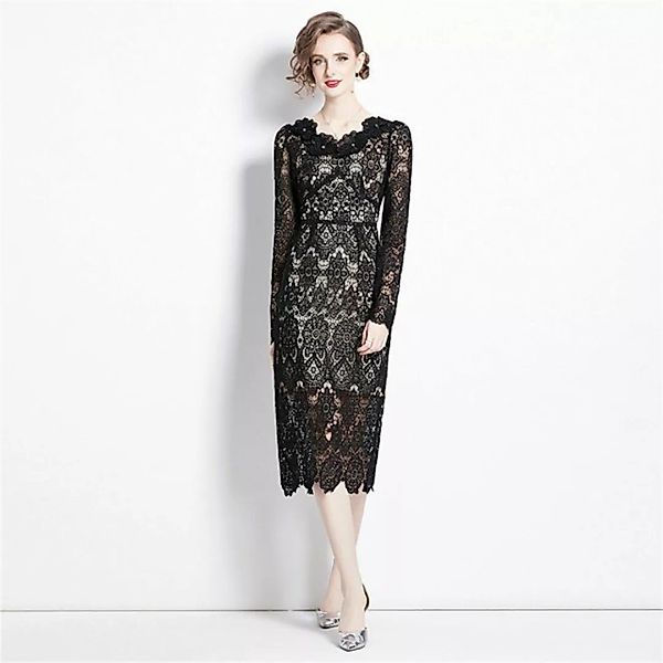 RUZU UG Spitzenkleid Langes Kleid mit durchbrochener Spitzenrock günstig online kaufen