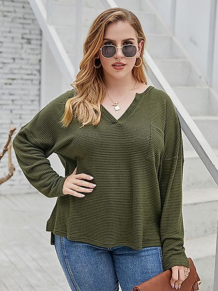 Pullover mit V-Ausschnitt in Übergröße mit Schlitzen und langen Ärmeln günstig online kaufen