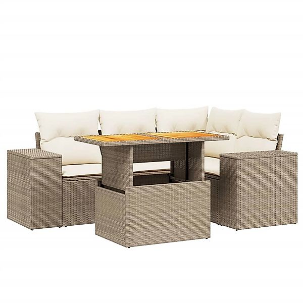 vidaXL 5-Tlg Garten-Sofagarnitur mit Kissen Beige Poly Rattan 3272619 günstig online kaufen