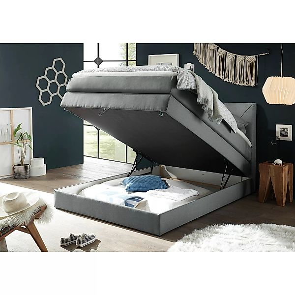 home24 loftscape Boxspringbett Griggs 140x200 cm Webstoff Hellgrau mit Bett günstig online kaufen
