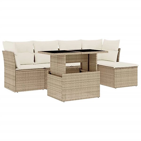 vidaXL 6-Tlg Garten-Sofagarnitur mit Kissen Beige Poly Rattan 3266548 günstig online kaufen