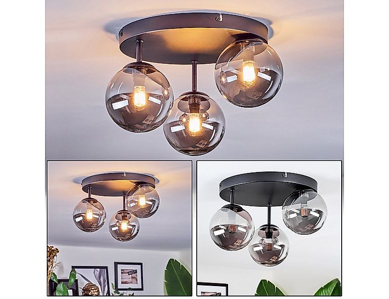 hofstein Stehlampe Deckenlampe aus Metall/Glas in Schwarz/Rauchfarben, ohne günstig online kaufen