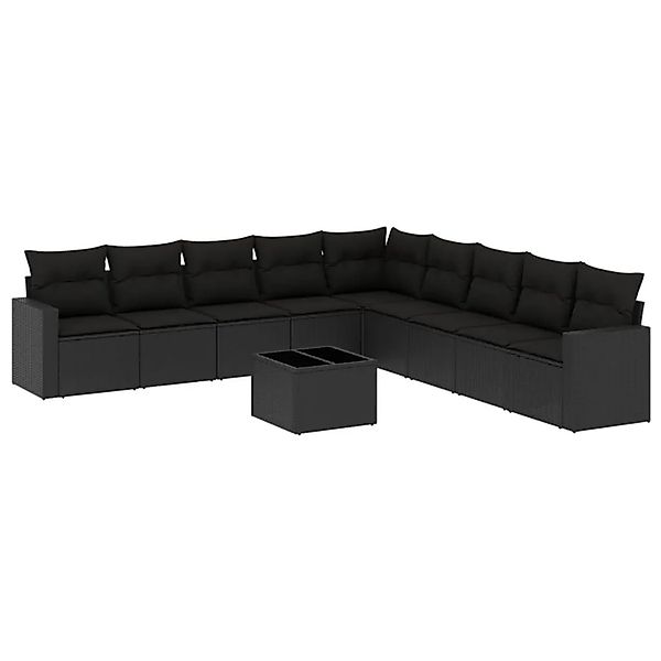 vidaXL 10-Tlg Garten-Sofagarnitur mit Kissen Schwarz Poly Rattan 3251432 günstig online kaufen