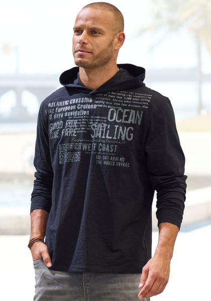 John Devin Kapuzenshirt Langarmshirt bedruckt mit Kapuze aus strukturierter günstig online kaufen
