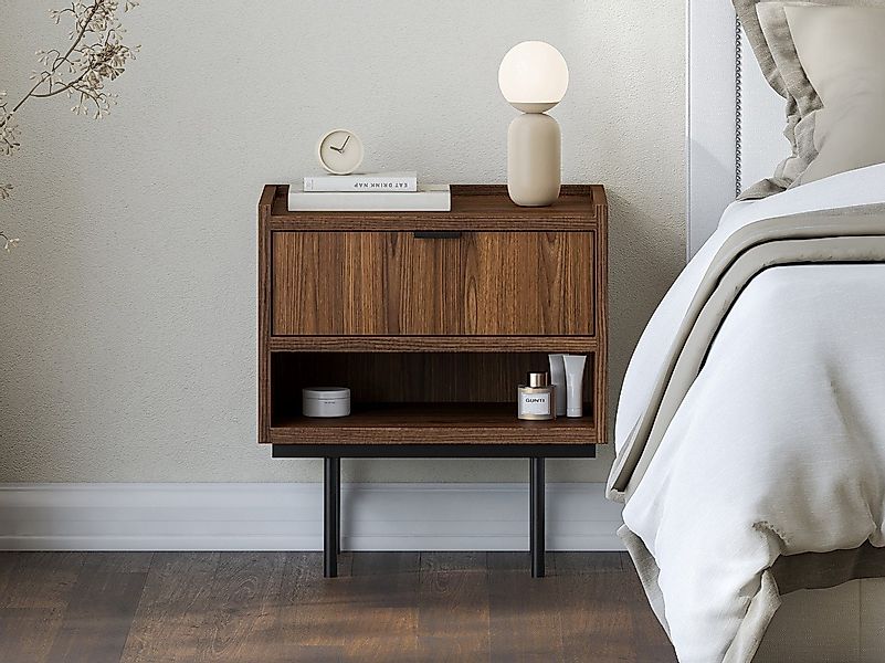 Beautysofa Nachttisch Evron mit 1 Schublade, offene Ablage und hohe Metallb günstig online kaufen