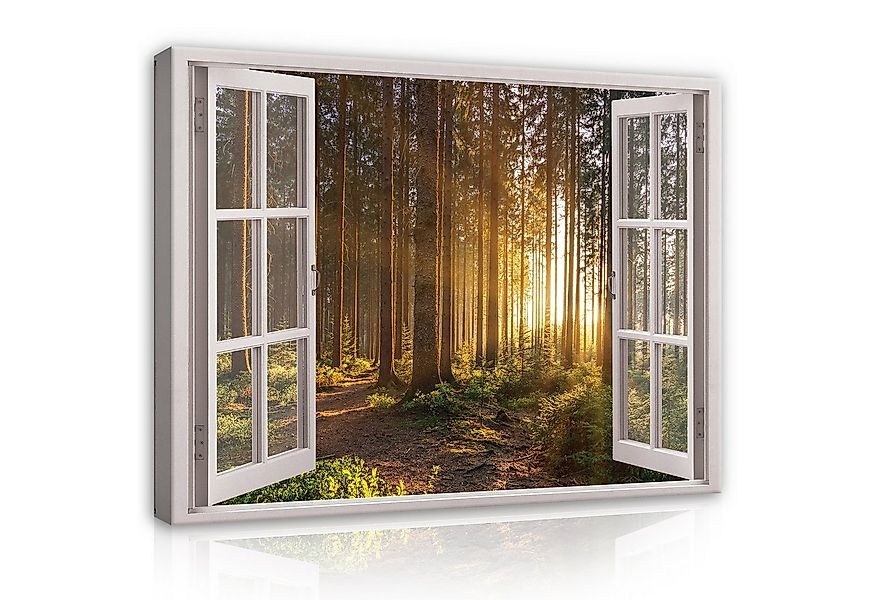 Wallarena Leinwandbild Fensterblick Wald Natur Fenster Wandbild Groß XXL Wa günstig online kaufen