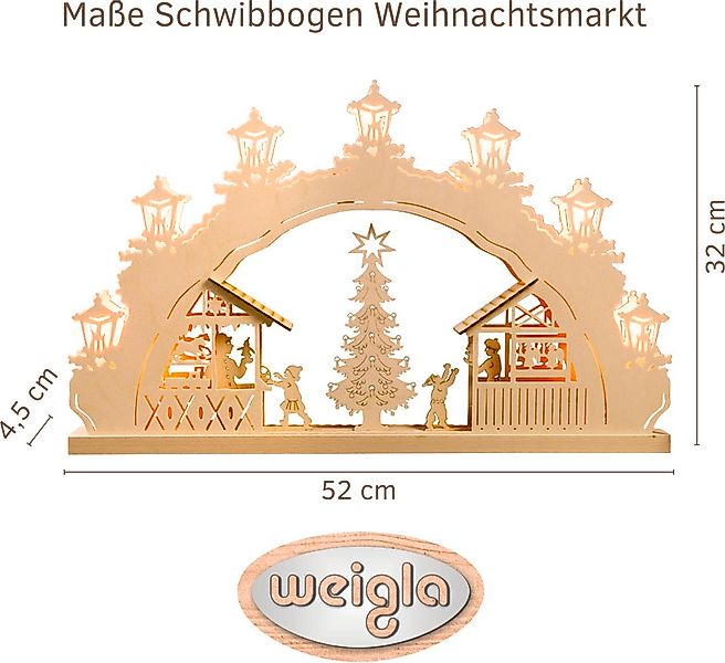 Weigla Schwibbogen »Weihnachtsmarkt, Lichterbogen aus Holz, NATUR«, Erzgebi günstig online kaufen