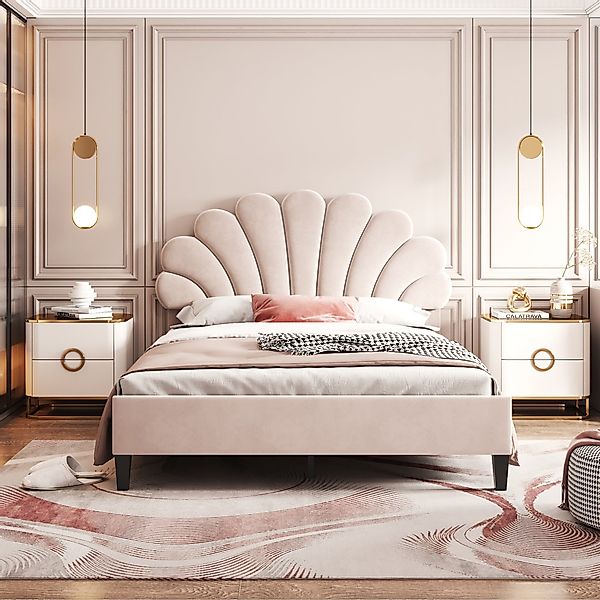 Flieks Polsterbett, Doppelbett Kinderbett Blumenform-Kopfteil Samt günstig online kaufen