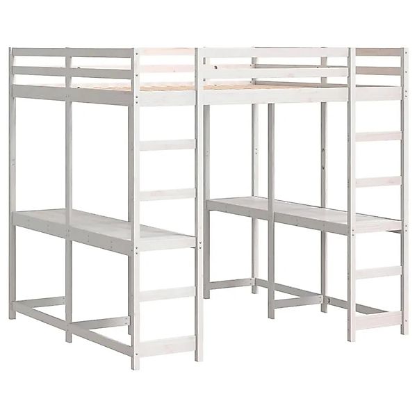 vidaXL Hochbett mit Schreibtisch & Leiter Weiß 140x200 cm Kiefernholz 32842 günstig online kaufen