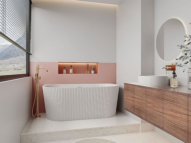 Halb freistehende Badewanne - gerippt - 250 L - 170,5 x 80 x 58,5 cm - Acry günstig online kaufen