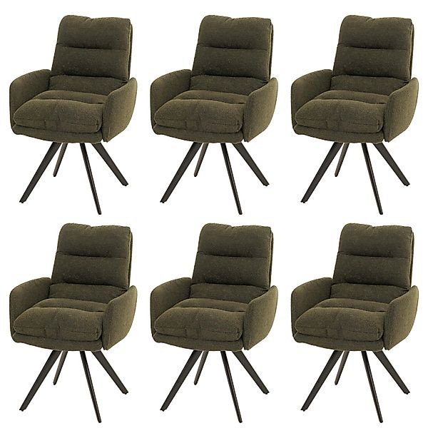 MCW Esszimmerstuhl G66 Boucle 6er-Set Grün mit Armlehne günstig online kaufen