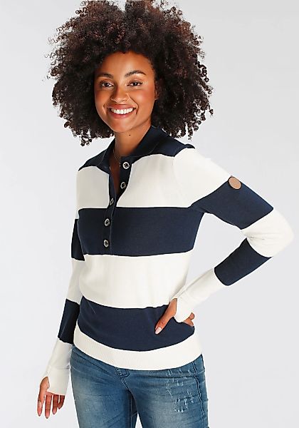 KangaROOS Polokragenpullover mit modischer Knopfleiste & maritimen Blockstr günstig online kaufen