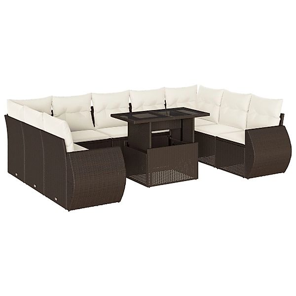 vidaXL 10-Tlg Garten-Sofagarnitur mit Kissen Braun Poly Rattan 3268743 günstig online kaufen