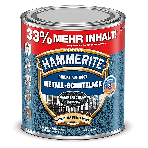 Hammerite Metall-Schutzlack Schwarz Hammerschlag 1 l günstig online kaufen