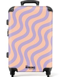 NoBoringSuitcases.com© Hartschalen-Trolley Rosa mit lila Wellenlinien günstig online kaufen