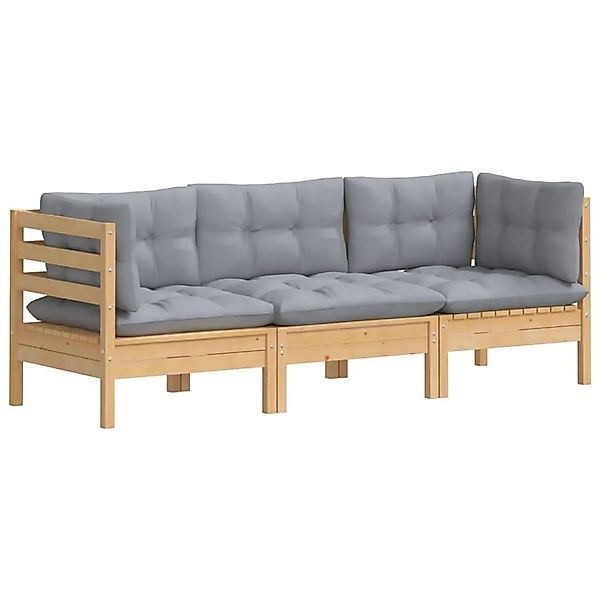 vidaXL 3-Sitzer-Gartensofa mit Grauen Kissen Massivholz Kiefer 3096099 günstig online kaufen