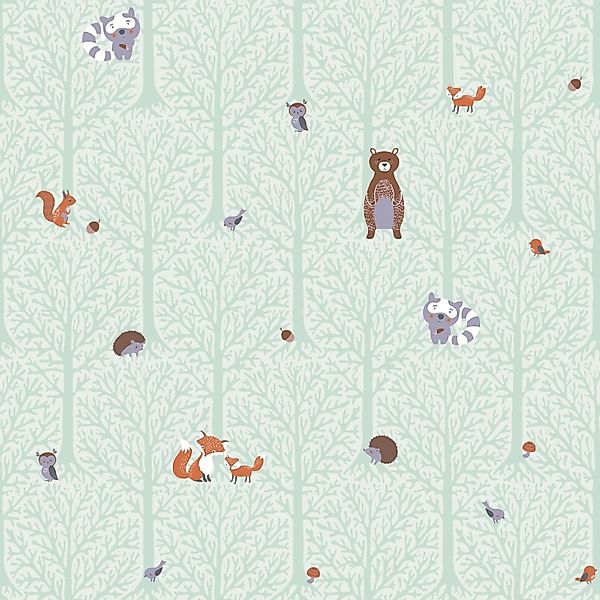 PROFHOME 381192-GU Kinder Tapete Wald Matt Grün Braun Orange 0,53 m x 10,05 günstig online kaufen