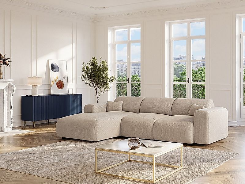 Großes Ecksofa mit Schlaffunktion - Ecke links - fein gerippter Cord - Beig günstig online kaufen