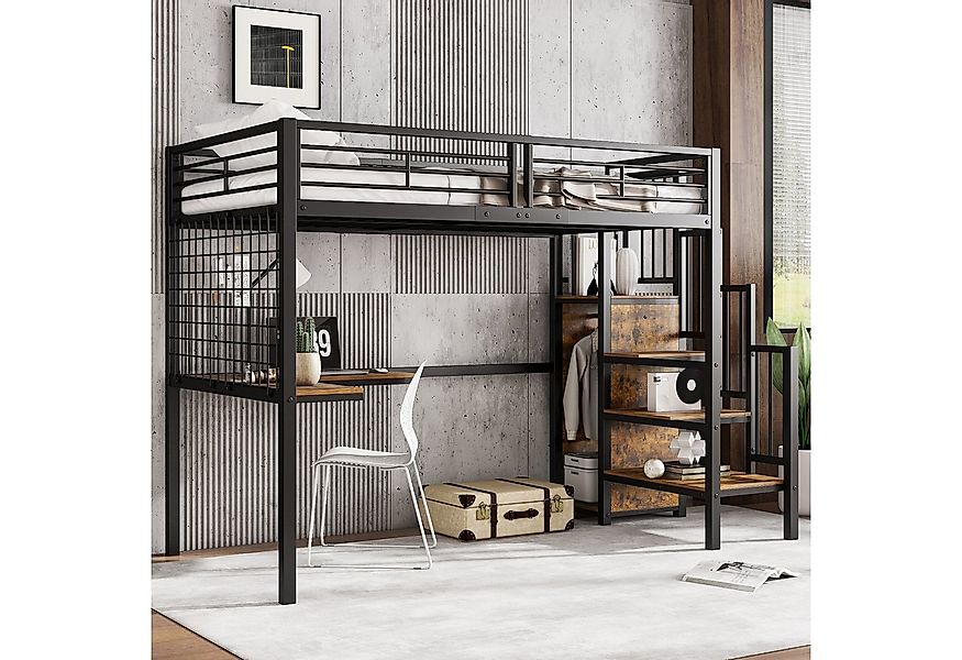 Merax Hochbett (1-St) Etagenbett 90x200 mit Schreibtisch & Kleiderschrank, günstig online kaufen