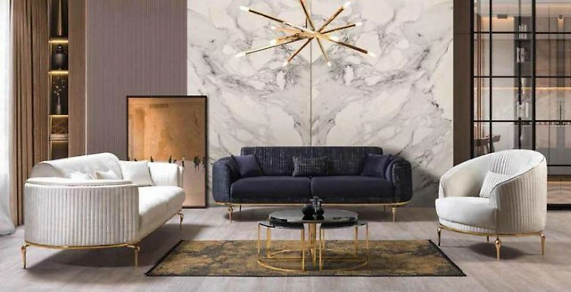 JVmoebel Sofa Moderne Weiß-Schwarze Sofagarnitur 3+3+1 Sitz Holz Sofa Couch günstig online kaufen