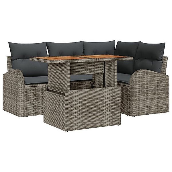 vidaXL Loungesofa 5-tlg. Garten-Essgruppe mit Kissen Grau Poly Rattan, 5 Te günstig online kaufen