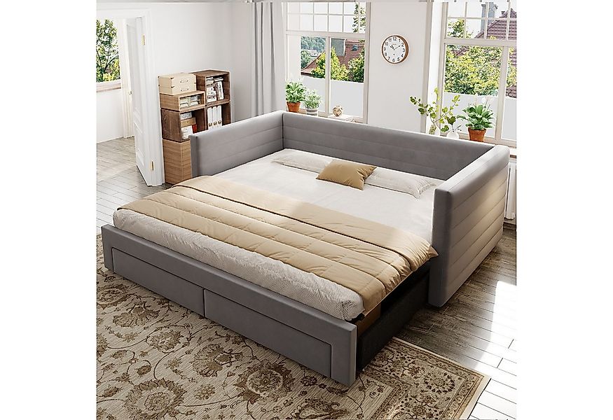 Flieks Daybett, Polsterbett Schlafsofa mit Ausziehbett 90/180x190cm mit 2 S günstig online kaufen