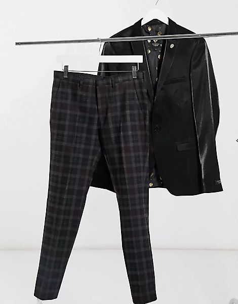 Shelby & Sons – Schmale Anzughose mit grauem und burgunderrotem Karomuster günstig online kaufen