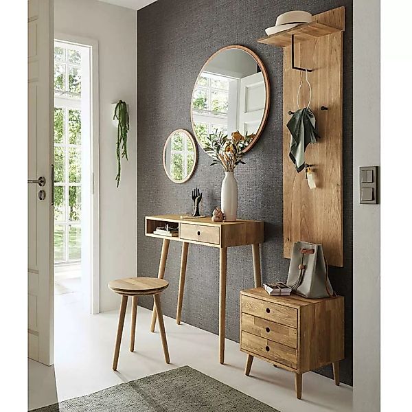 Garderoben Set aus Eiche Massivholz Spiegel (sechsteilig) günstig online kaufen