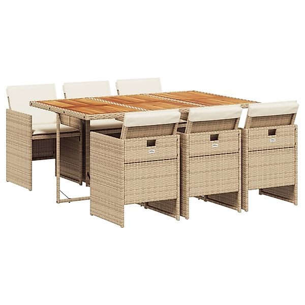 vidaXL 7-Tlg Garten-Essgruppe mit Kissen Beige Poly Rattan 3277683 günstig online kaufen