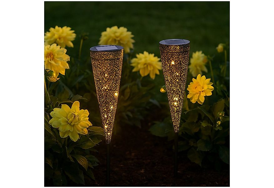 HTI-Living LED Solarleuchte Solarstecker Luna 2 Stück Metall mit filigranem günstig online kaufen