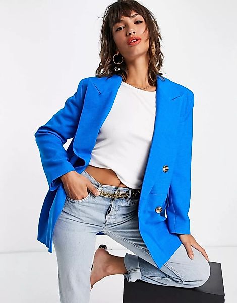 Topshop – Zweireihiger Blazer in leuchtendem Blau mit auffälliger Schulterp günstig online kaufen