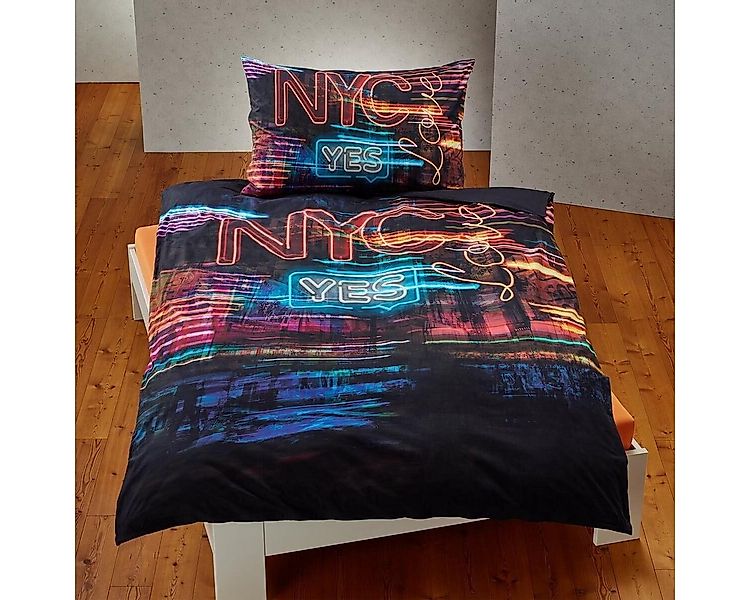 TRAUMSCHLAF Bettwäsche NYC, Renforce, 2 teilig, Neon Schriftzug günstig online kaufen