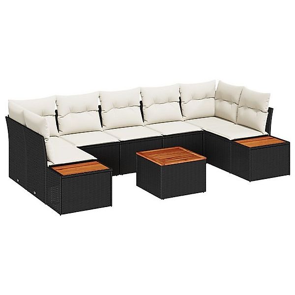 vidaXL Loungesofa 8-teiliges Garten-Sofa-Set mit Kissen Schwarz Poly Rattan günstig online kaufen