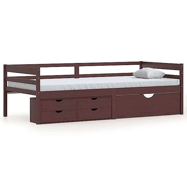 vidaXL Bettgestell Massivholzbett mit Schubladen Dunkelbraun Kiefer 90x200 günstig online kaufen