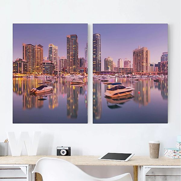 2-teiliges Leinwandbild - Querformat Dubai Skyline und Marina günstig online kaufen