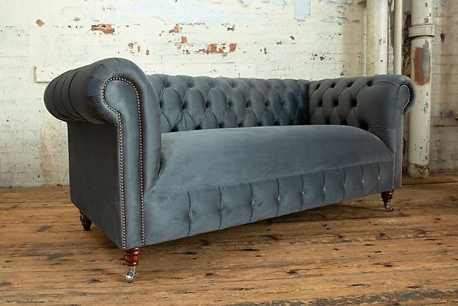 JVmoebel Chesterfield-Sofa Chesterfield Klassische Graue Leder Textil Couch günstig online kaufen