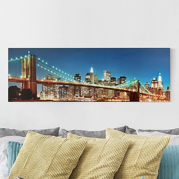 Leinwandbild New York - Panorama Nighttime Manhattan Bridge günstig online kaufen