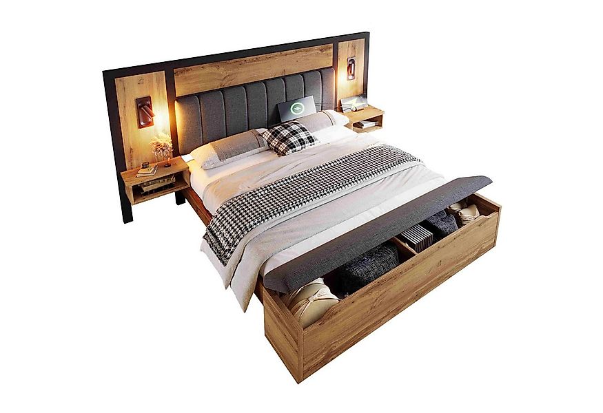 BlingBin Stauraumbett Polsterbett (1-tlg., Doppelbett 160×200 mit Leselampe günstig online kaufen