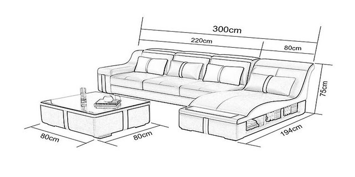 Xlmoebel Sofa Sofa-Eckcouch mit Ledersitzgarnitur und Beleuchtung in L-Form günstig online kaufen