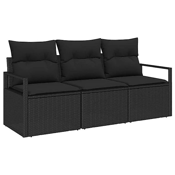 vidaXL Gartensofa-set mit Kissen 3-Tlg Schwarz Poly-Rattan 3354912 günstig online kaufen