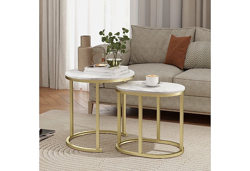 HOMCOM Couchtisch 2er Set Stapelbarer Kaffeetisch mit Stahlrahmen (Sofatisc günstig online kaufen