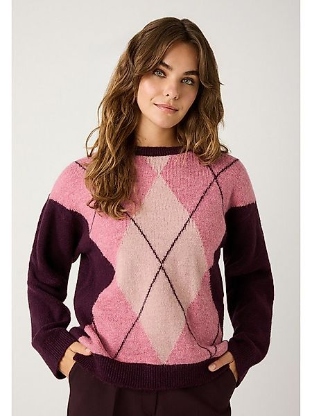 MORE&MORE Rundhalspullover weiter Rautenstrick-Pullover günstig online kaufen