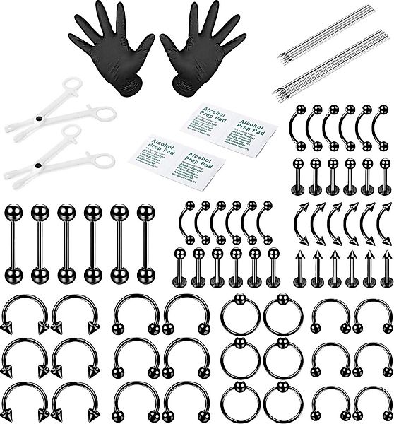 LuxusKollektion Piercing-Set 84-teiliges Piercing Kit Edelstahl günstig online kaufen