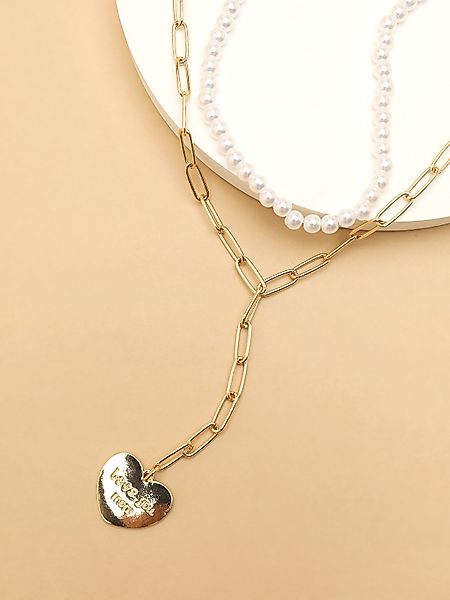 Halskette mit Kunstperlen-Herz-Anhänger günstig online kaufen