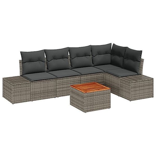 vidaXL Loungesofa 6-tlg. Garten-Sofagarnitur mit Kissen Grau Poly Rattan, 6 günstig online kaufen