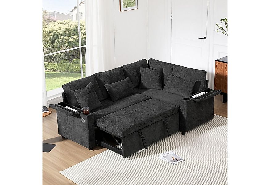 Merax Ecksofa L-förmiges ausziehbares Sofa mit USB-Anschluss, Schlafsofa 1 günstig online kaufen
