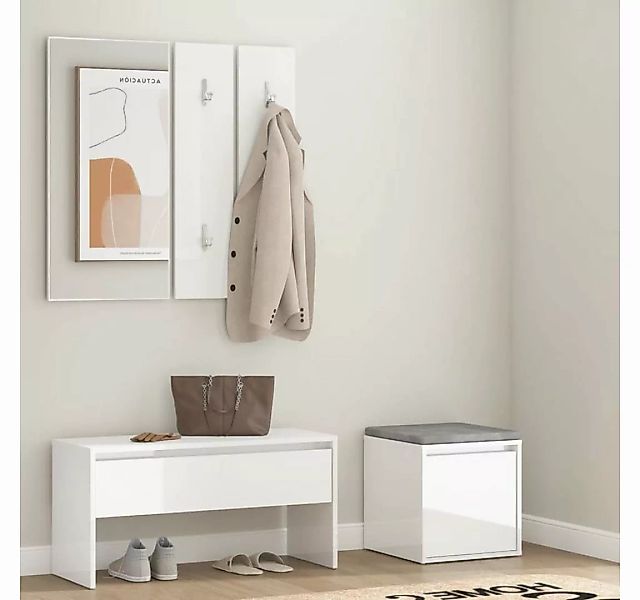 furnicato Kleiderschrank Flurmöbel-Set Hochglanz-Weiß Holzwerkstoff (1-St) günstig online kaufen