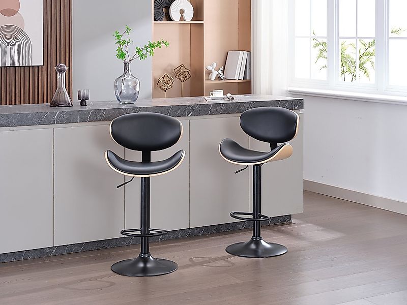 Barhocker 2er-Set höhenverstellbar - Kunstleder und Metall - Holzfarben hel günstig online kaufen