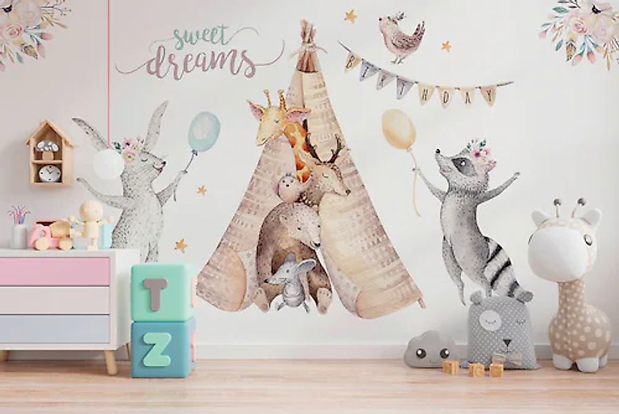A.S. Création Vliestapete »Fototapete Tiere im Tipi Pastell Ballons & Schri günstig online kaufen