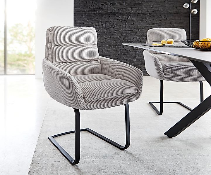 Freischwinger Abelia-Flex mit Armlehnen Cord Silbergrau Freischwinger flach günstig online kaufen